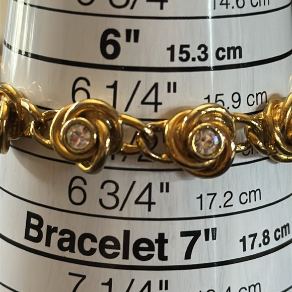 Gold-Tone Rose Knots With Crystal Accent Vintage Bracelet - Picture 8 of 12